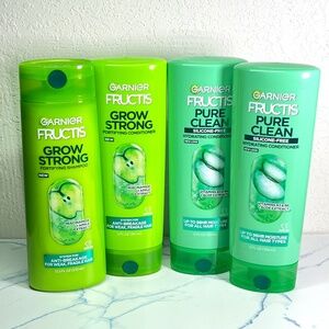 NEW Garnier Fructis Shampoo & Conditioner 4pk BUNDLE Grow Strong + Pure Clean